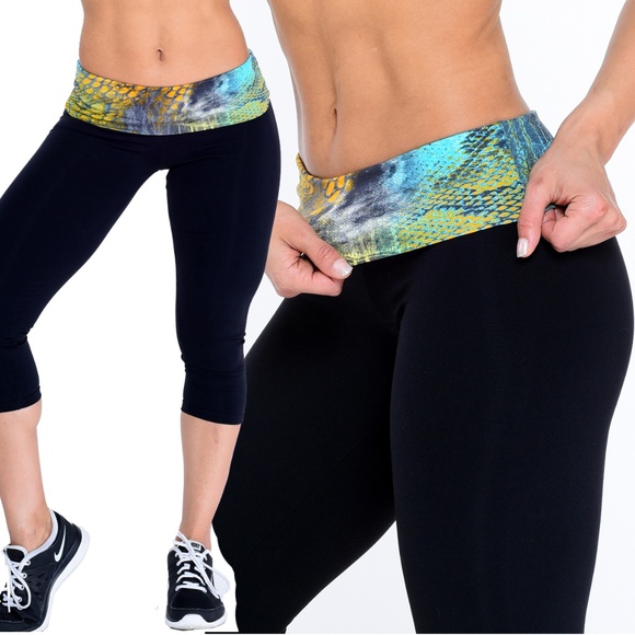New Compression Capri with Animal Foldover Waist - Picture 1 of 6